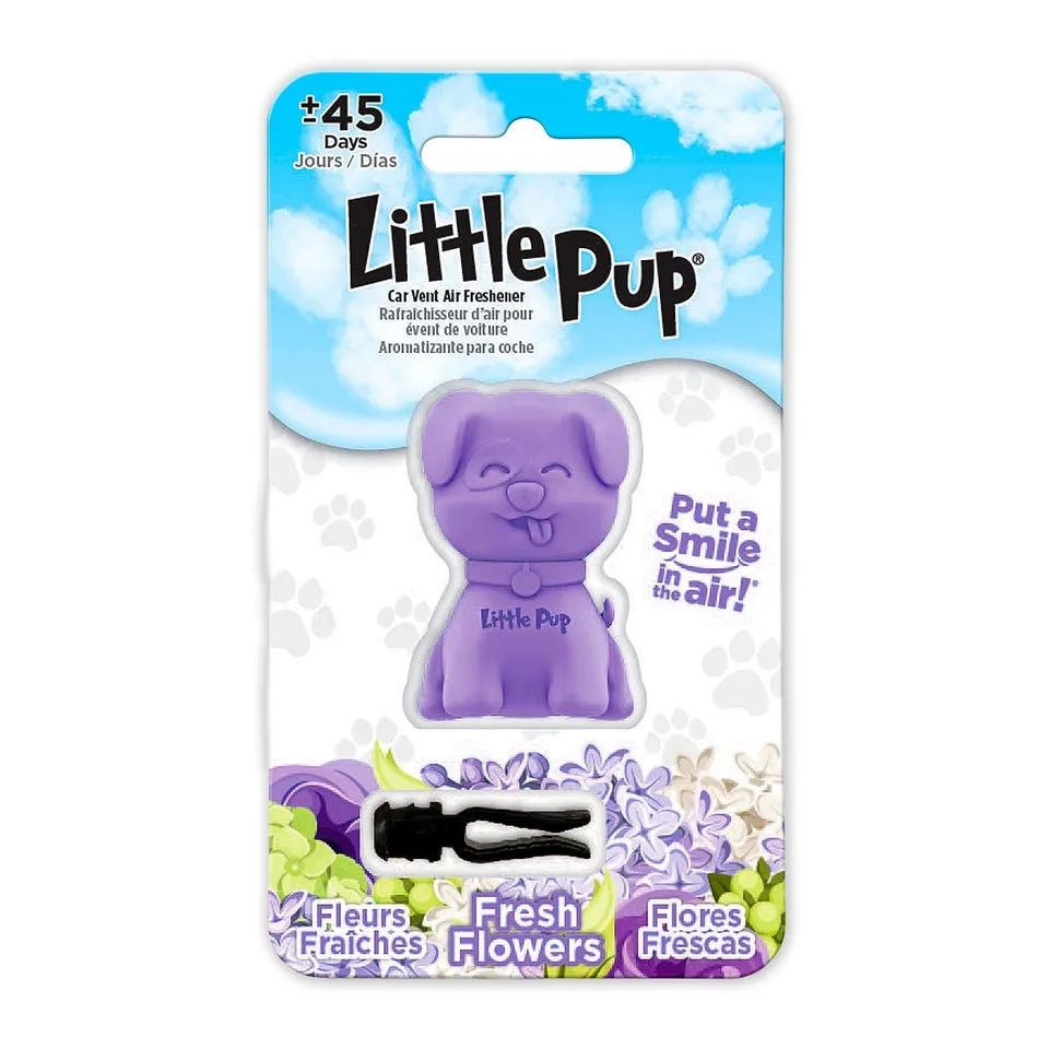 stoner-little-pup-car-air-freshener-fresh-flowers-scent-clip-on-made-in-italy image 1