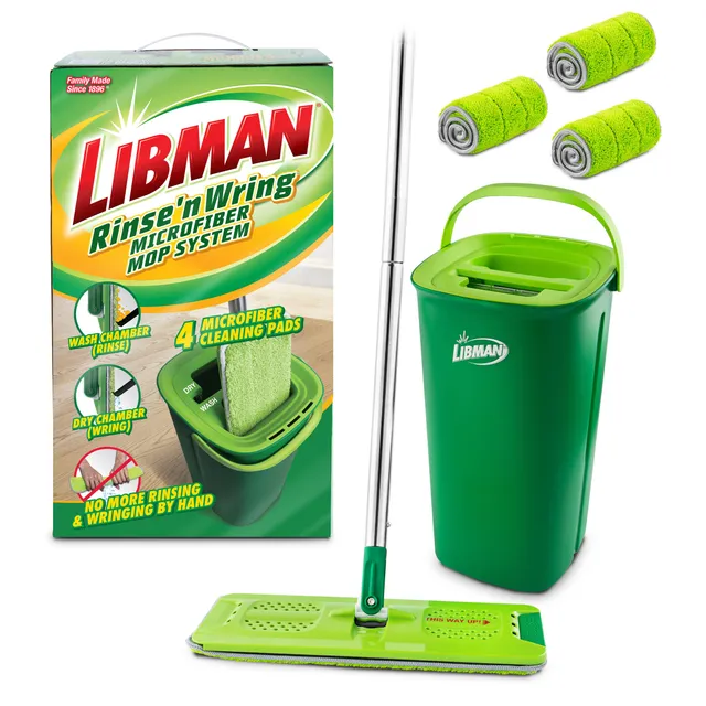 libman-rinse-n-wring-mop-and-bucket-system-4-microfiber-pads-dual-chamber-power- image 1