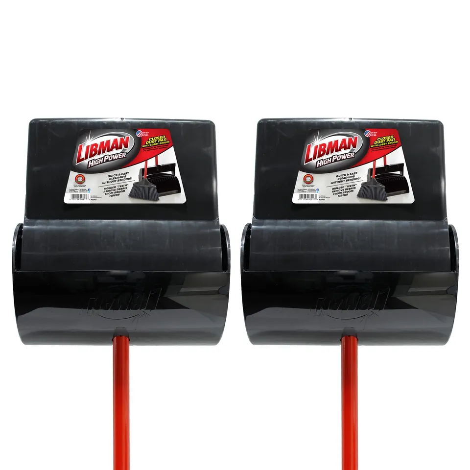 libman-commercial-917-lobby-dust-pan-and-broom-set-closed-lid-black-red-pack-of- image 1