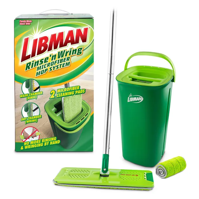 libman-rinse-n-wring-mop-and-bucket-system-microfiber-flat-mop-dual-chamber-buck image 1