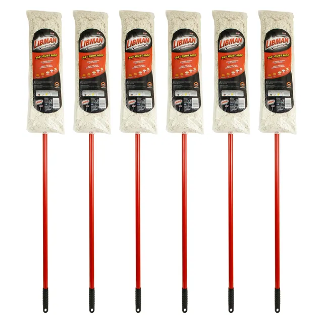 libman-commercial-922-24-dust-mop-100-cotton-red-and-white-pack-of-6 image 1
