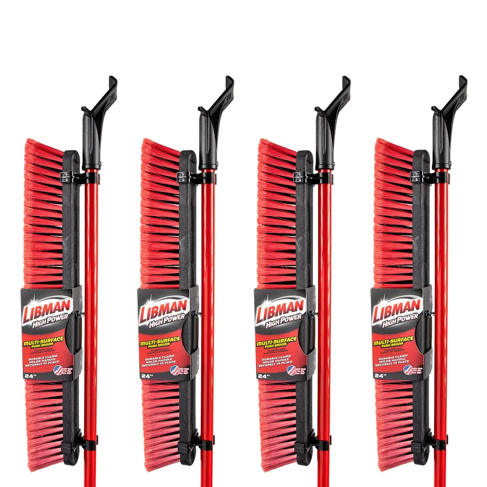 libman-commercial-1189-24-multi-surface-clamp-handle-push-broom-steel-handle-red image 1