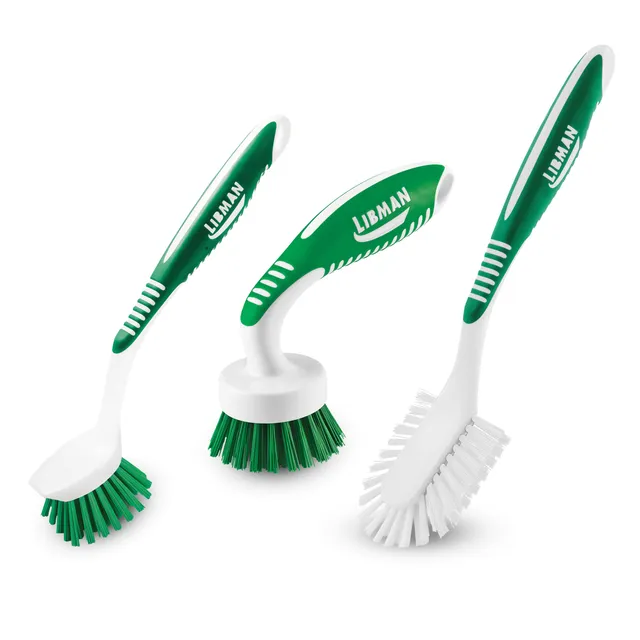 libman-green-white-cleaning-brush-kit-3-piece-set-curved-dish-brush-all-purpose- image 1