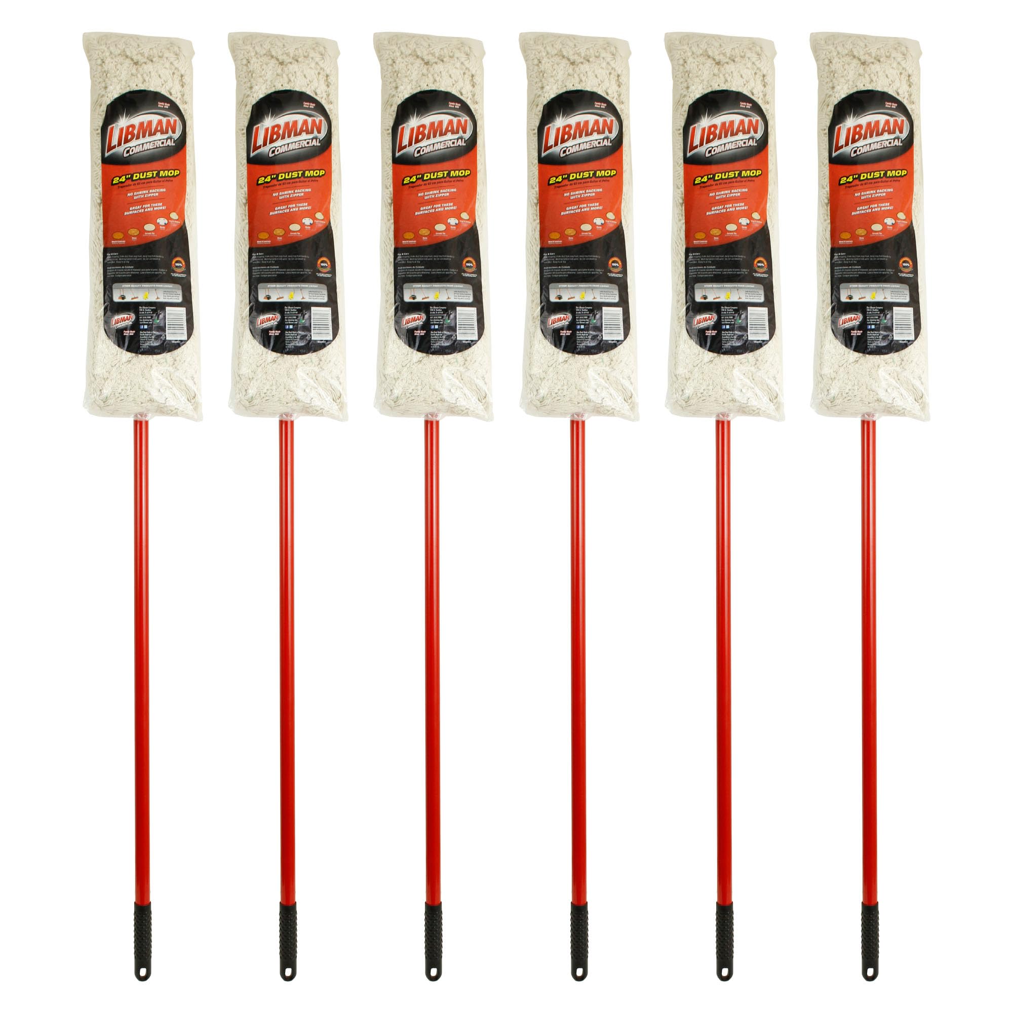 libman-commercial-922-24-dust-mop-100-cotton-red-and-white-pack-of-6 image 1
