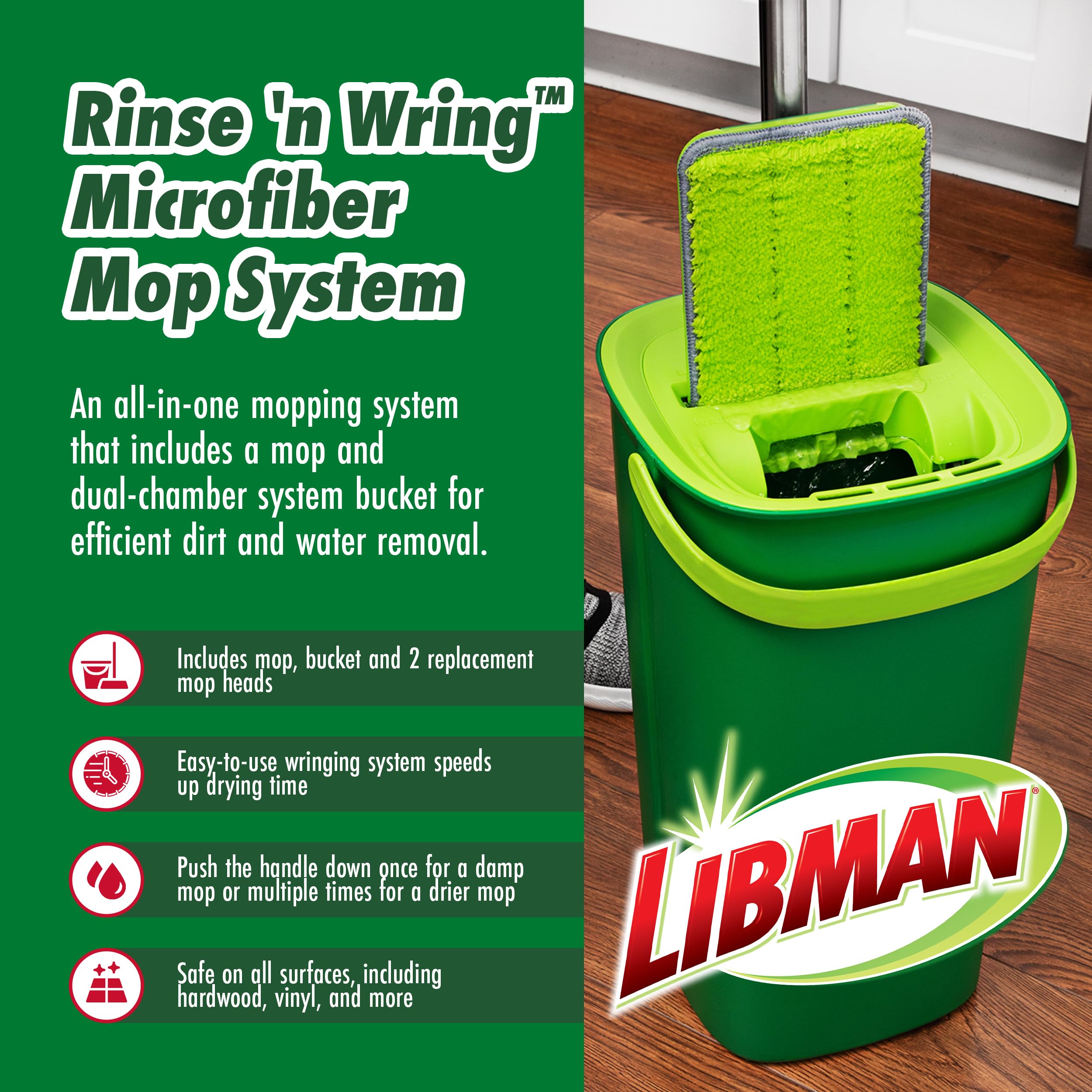 libman-rinse-n-wring-mop-and-bucket-system-microfiber-flat-mop-dual-chamber-buck image 2